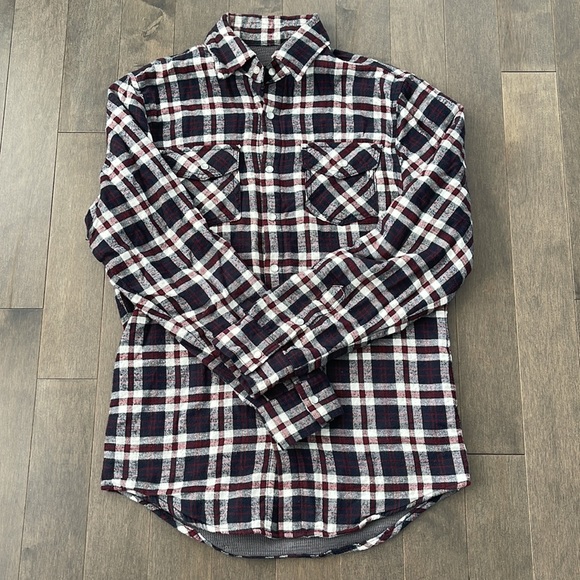 BRODY Men's Button Up Long Sleeve Collar Shirt, Pearl Snap, Navy Burgundy - Picture 2 of 13